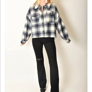 VINTAGE HAVANA PLAID SHACKET IVORY SHEARLING